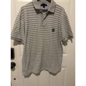 Tommy‎ Hilfiger Polo Shirt Men's XL Gray White Striped Golf Shirt Sleeve Casual